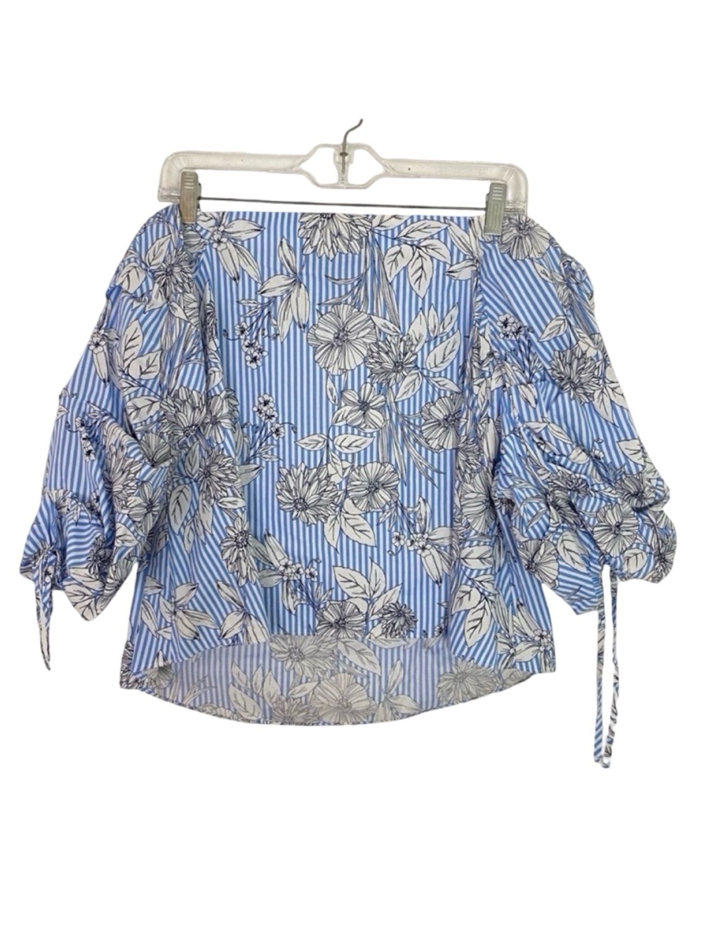 Timing Floral Top Womens Size Medium Off The Shoulder Striped Half Sleeve